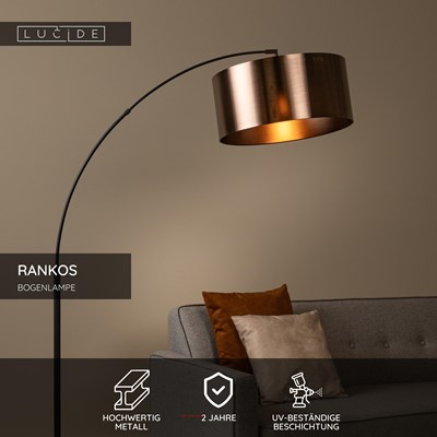 Lucide RANKOS - Bogenlampe - 1xE27 - Schwarz